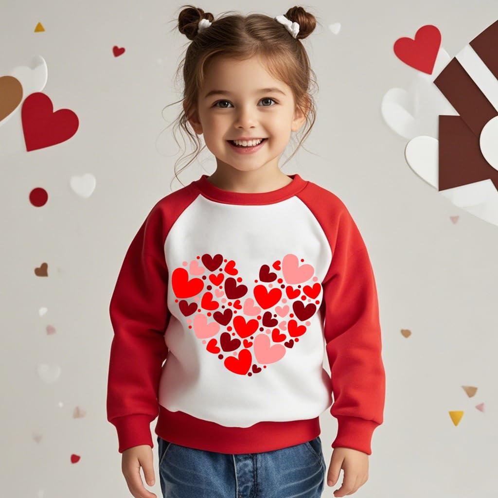 Xfsjgna Valentines Day Sweatshirts Kids 7T Boys Girls Valentine'S Love Heart Graphic Raglan Shirt Toddler Long Sleeve Tops Red
