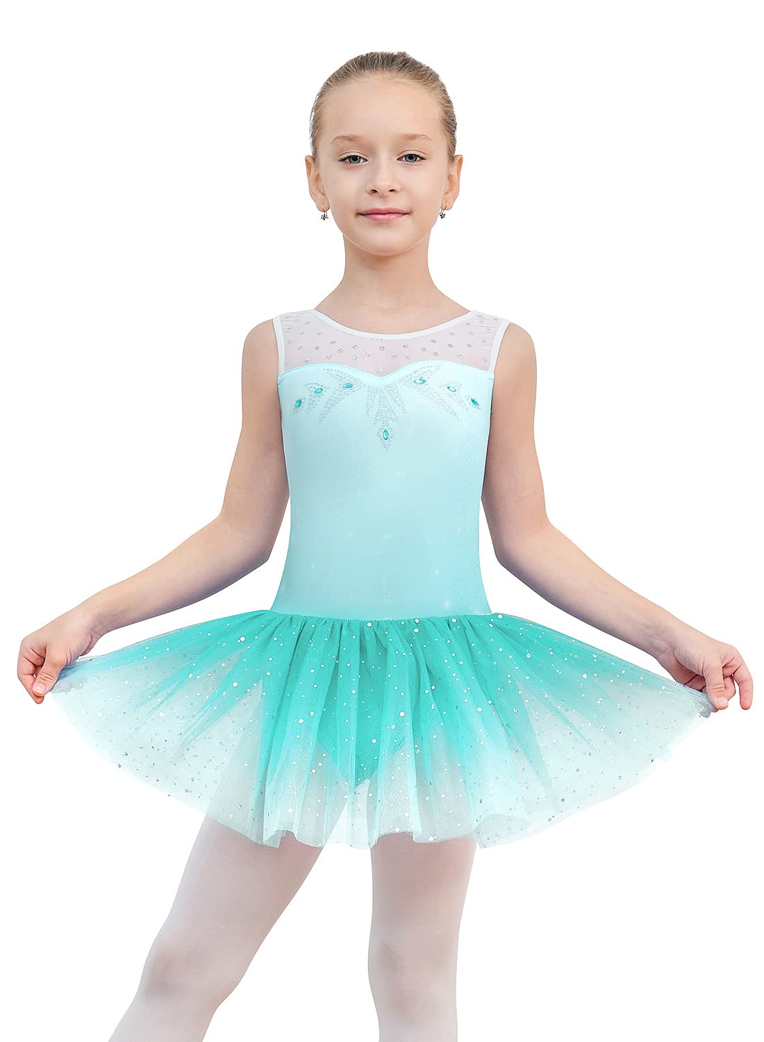 Eqsjiu Ballet Leotard With Tutu Skirt For Girls Green Shinny Stars Tutu Ballet Outfit For Girls 9-10 Years Children Costumes Bir