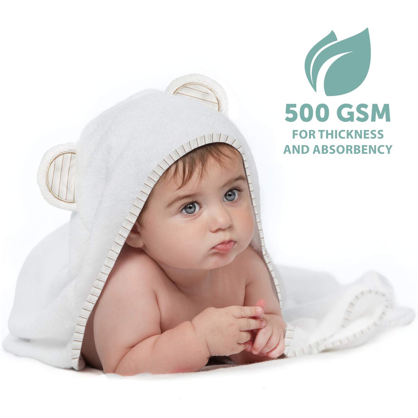 Miniboo Baby Hooded Towel - Ultra-Soft And Absorbent Rayon From Bamboo Baby Towels For Newborn To Toddlers - Hypoallergenic Baby