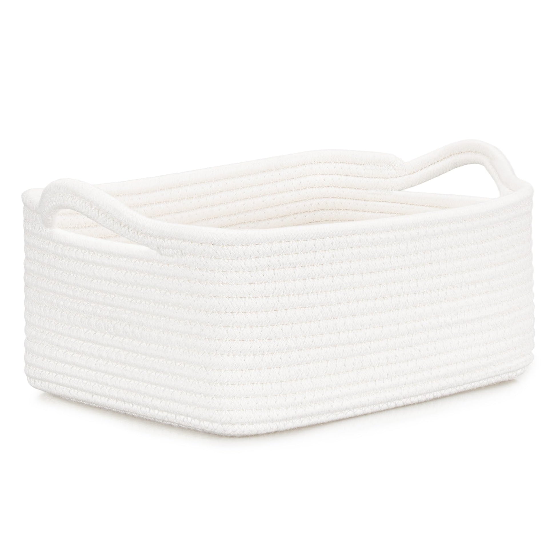 CLHMILY&Z Small Cube Storage Baskets, Decorative Woven Cotton Rope Baskets with Handles for Organizing, Shelf, Closet, Nursery, 