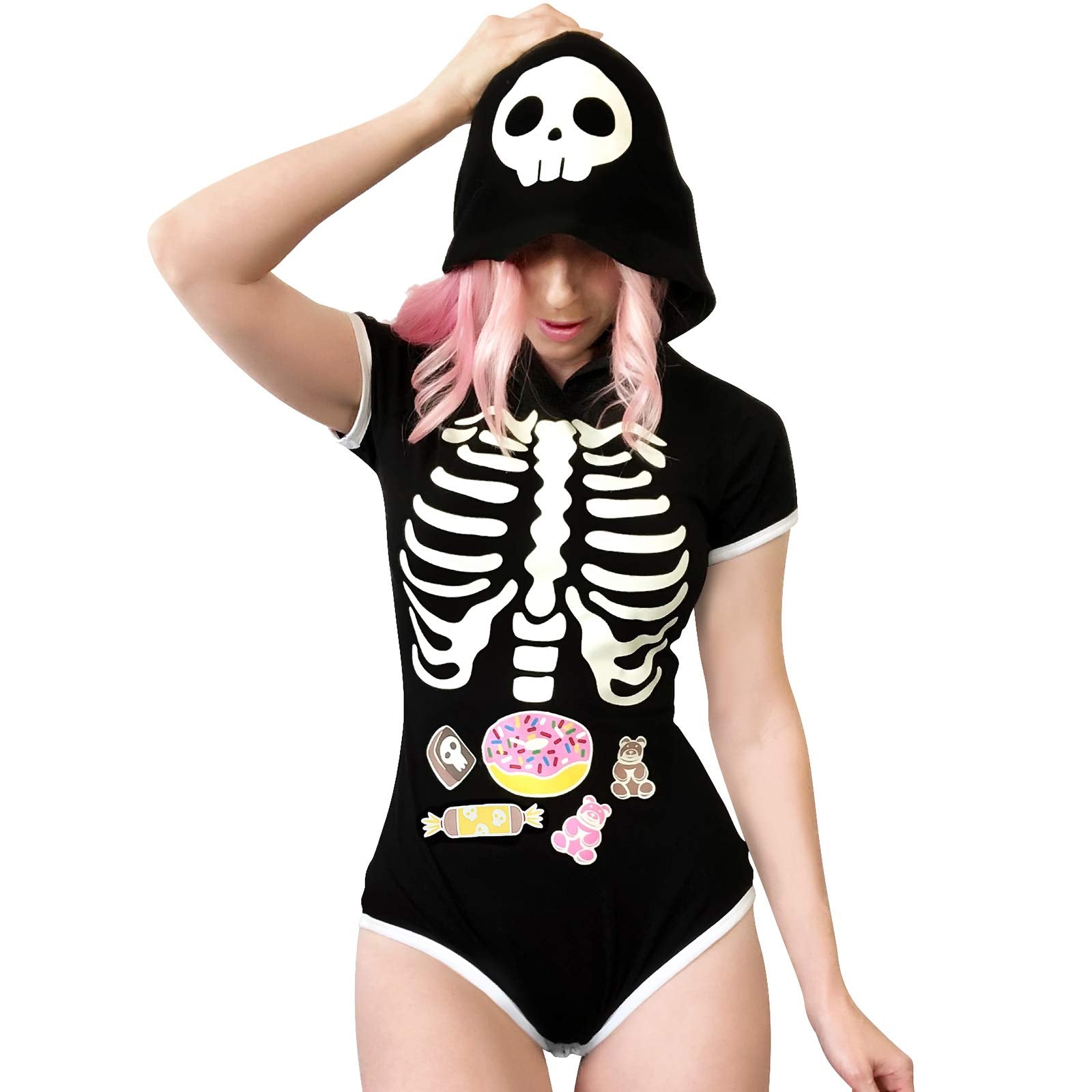 Littleforbig Cotton Romper Onesie Pajamas Bodysuit - Sweet Reaper Night-Glow Halloween Xs