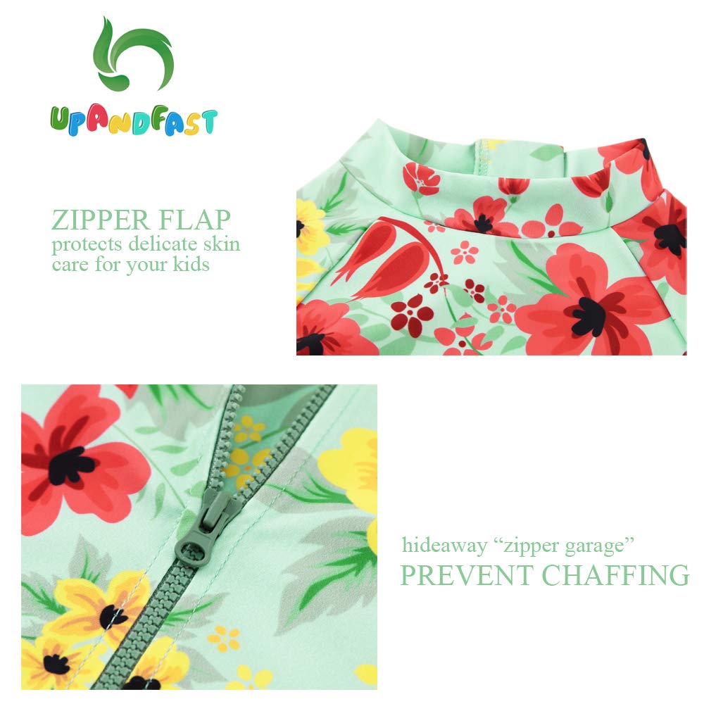 Upandfast Baby/Toddler Girl One Piece Zip Sunsuits With Sun Hat Upf 50+ Sun Protection Infant Beach Swimsuit (Light Green(Ls), 6
