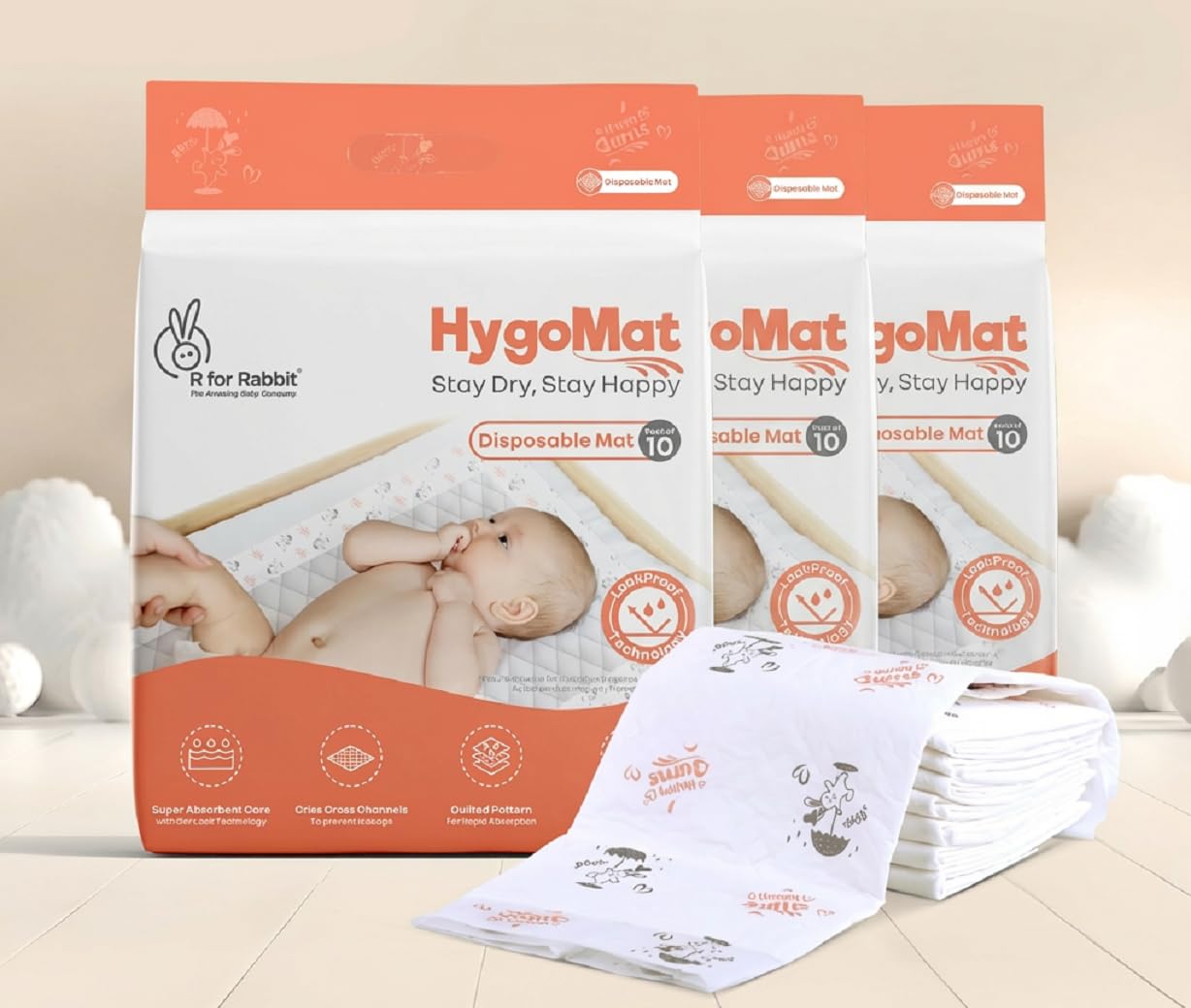 R For Rabbit Hygomat Baby Disposable Changing Mats | 60X60 Cm, Pack Of 30 Combo Super Absorbent LeakProof Underpads | UltraSof