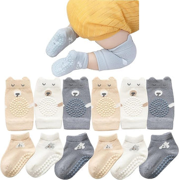 Isanpan Unisex Baby Crawling Anti-Slip Knee Pads And Socks,Save Baby Knee And Ankle (Color A, 12-24 Months)