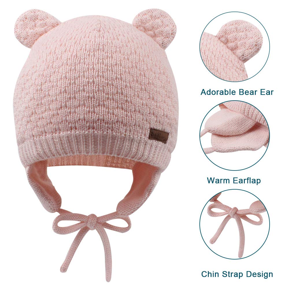 Xiaohawang Warm Baby Hat Cute Bear Toddler Earflap Beanie For Fall Winter (0-6 Months, A-Pink)