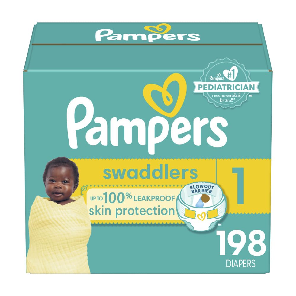 Pampers Baby Diapers - Swaddlers - Size 1, 198 Count, Ultra Absorbent Disposable Infant Diaper