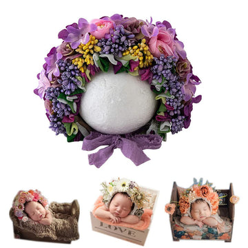 Vemonllas Newborn Photography Props Boys Girls Floral Sitter Hat Baby Photo Props Flowers Bonnet (Purple)