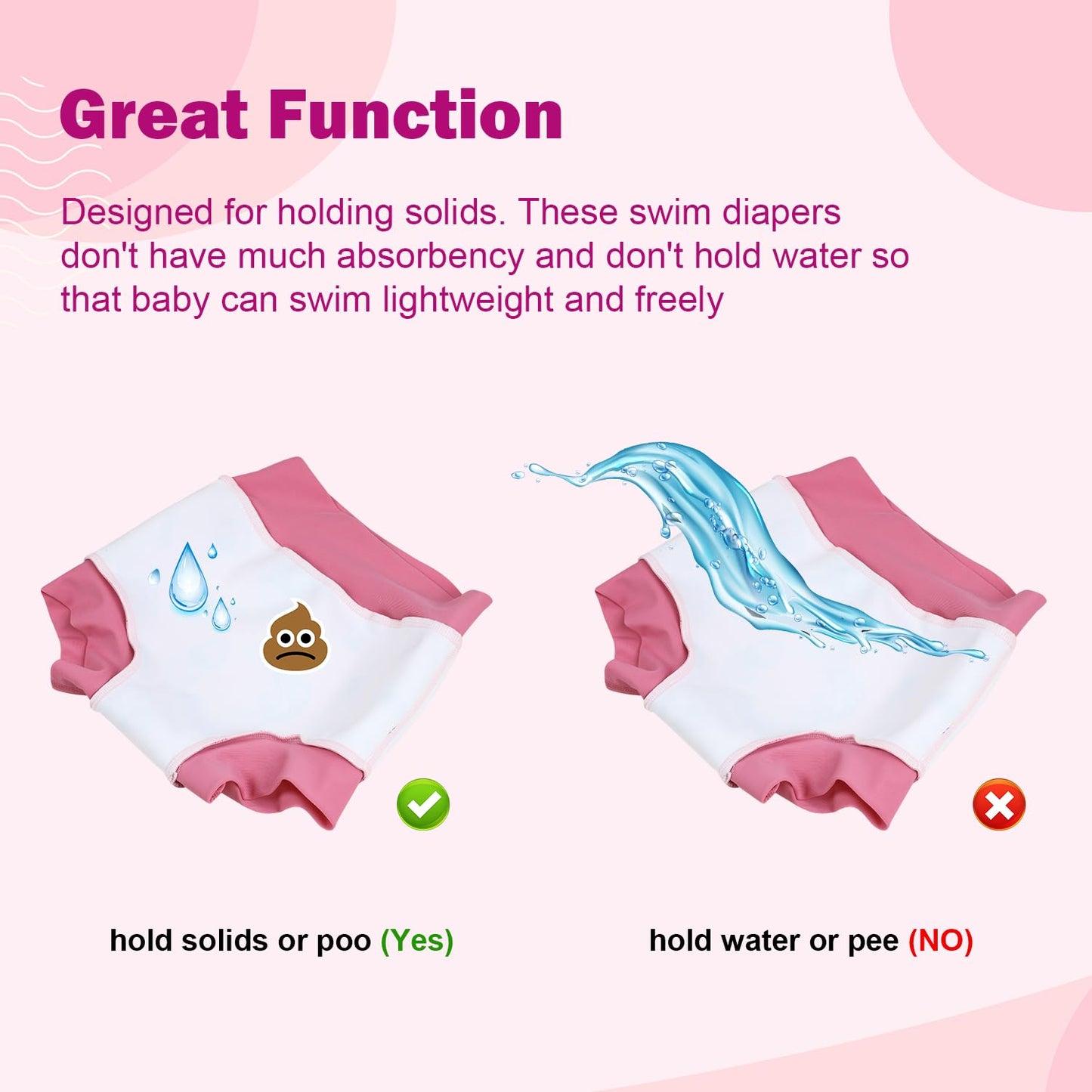 Moomoo Baby Swim Diapers 3 Pcs Waterproof Reusable Swim Diapers For Baby Swim Lesson 3T, Pink