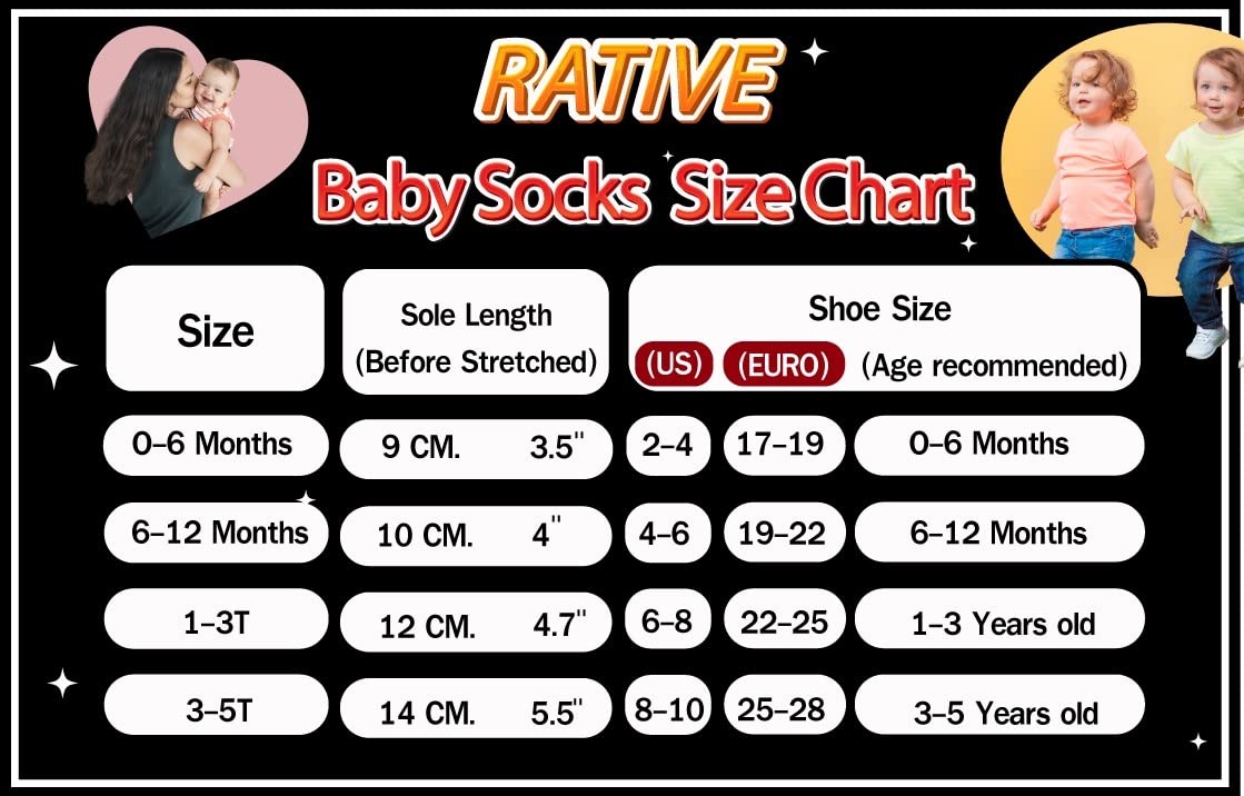 Rative Non Skid Anti Slip Cotton Dress Crew Socks With Grips For Baby Infant Toddler Kids Girls (1-3T, 12-Pairs/Rg-820726)