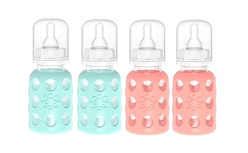 Lifefactory 4Oz Glass Baby Bottle (Mint/Cantaloupe 4Pk)