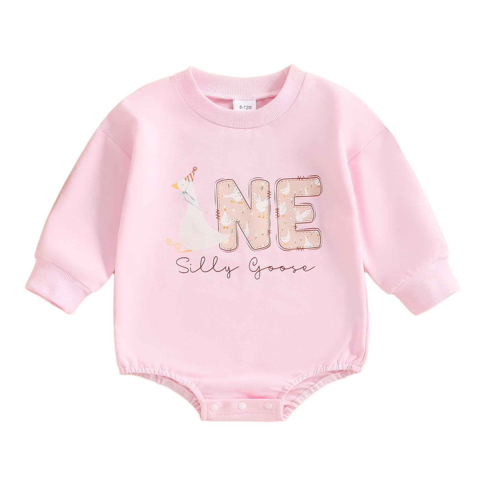 CREAIRY Baby Girl 1st Birthday Outfit One Silly Goose Bubble Romper Sweatshirt Long Sleeve Bodysuit T-Shirt Fall Clothes (Pink, 