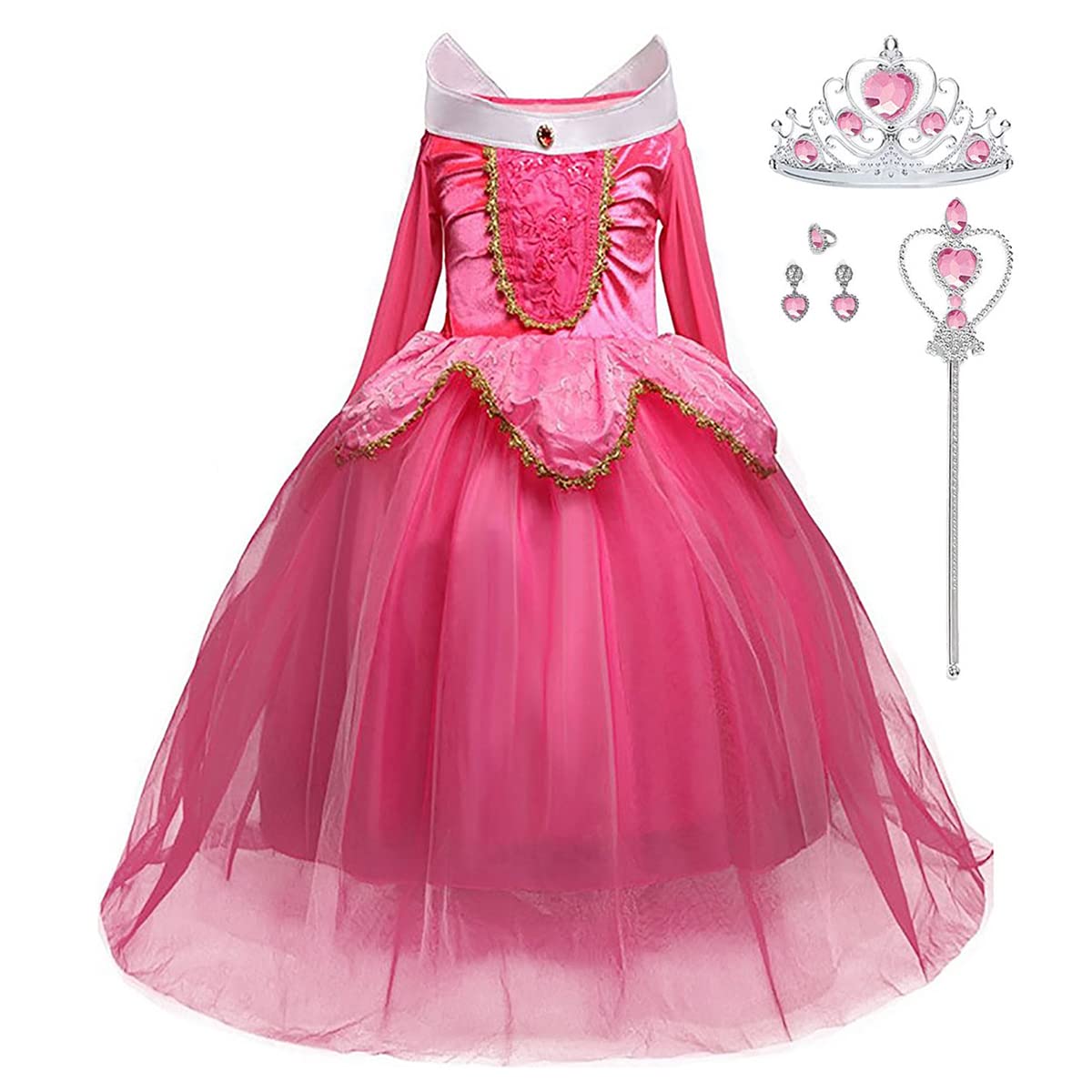 Itvti Girls Princess Dress Up Halloween Party Costume With Crown Wand Earrings R WBBAPB07WT28Y8T