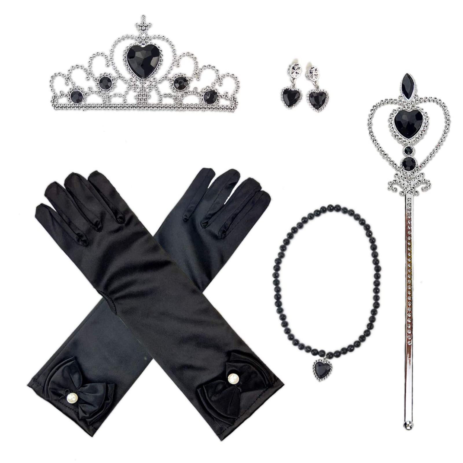 Orgrimmar Princess Dress Up Accessories For Belle Gloves Princess Tiara Crown Wand Necklaces For Kids (Black)