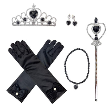 Orgrimmar Princess Dress Up Accessories For Belle Gloves Princess Tiara Crown Wand Necklaces For Kids (Black)