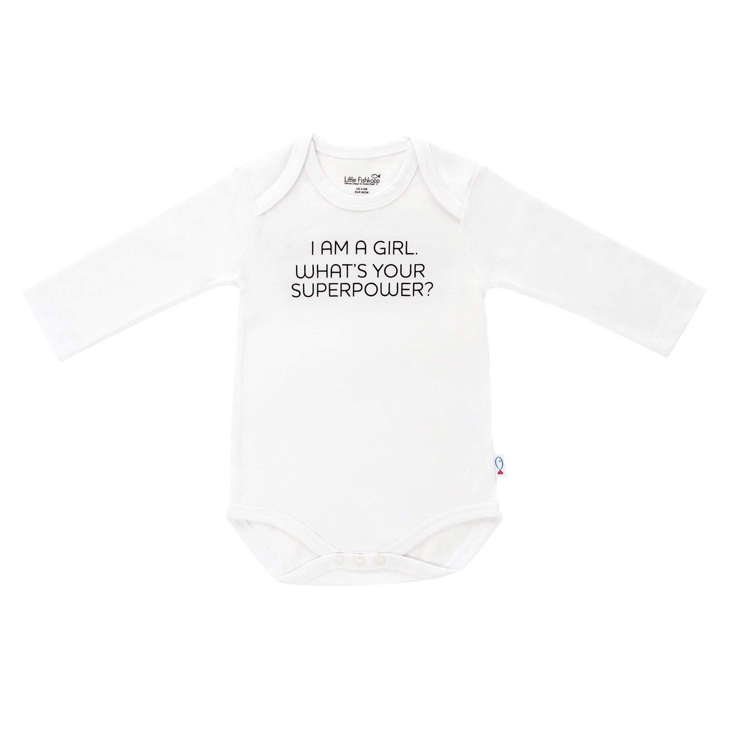 Little Fishkopp Organic Cotton Long Sleeve Graphic Baby Bodysuit | Girl | 0-3 Months