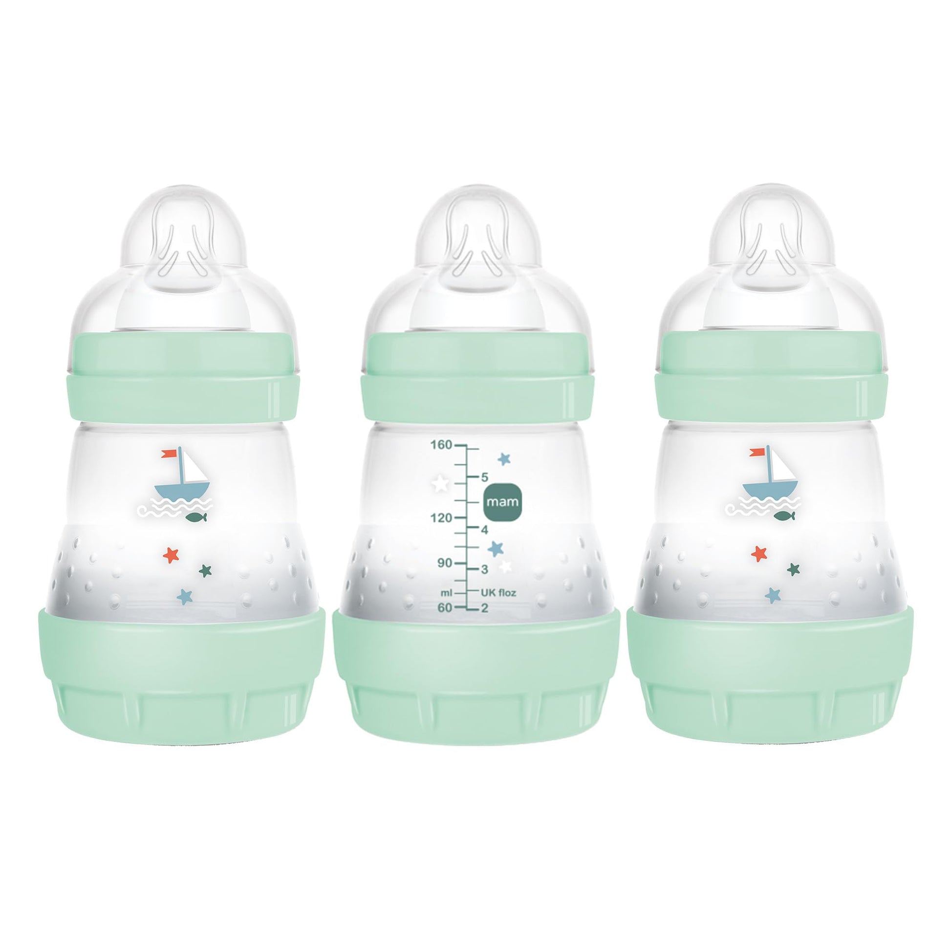 Mam Easy Start Anti Colic Baby Bottle, Easy Switch Between Breast And Bottle, Reduces Air Bubbles, 3 Pack, Newborn, Boy, Turquoi