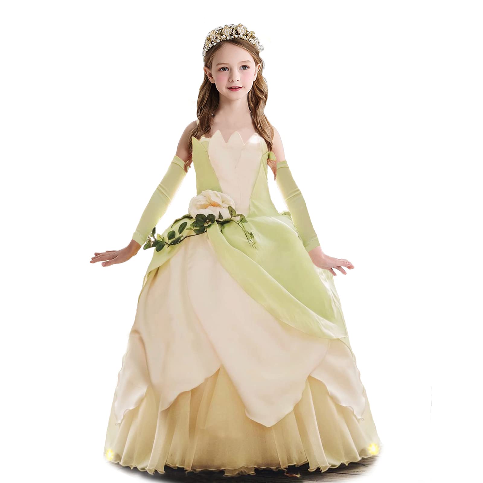 Mdycw Princess Tiana Fairy Costume Halloween Dress Up For Girls, Special Occasion Dresses Birthday Party Fancy Outfits