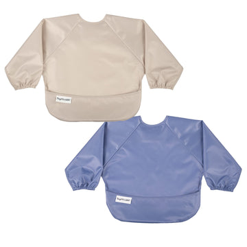 Tiny Twinkle Mess Proof Baby Bib, 2 Pack Long Sleeve Bib Outfit, Waterproof Bibs For Toddlers, Machine Washable, Tug Proof (Peri