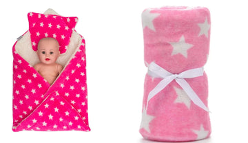 CTMKIDS Baby Wrap with Cushion Cap for Kids 74x84 cm  Pink & Baby Blankets New Born Pack of Star Wrapper Bedsheet  Pink