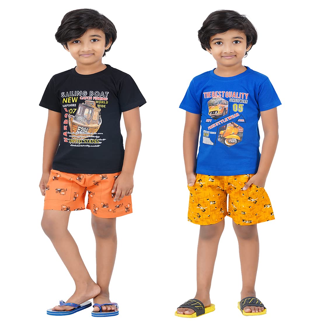 DELEDA Graphic Printed Nightwear Boys&Girls Set Pack of 2 (Black,Royal Blue, 78 Years)
