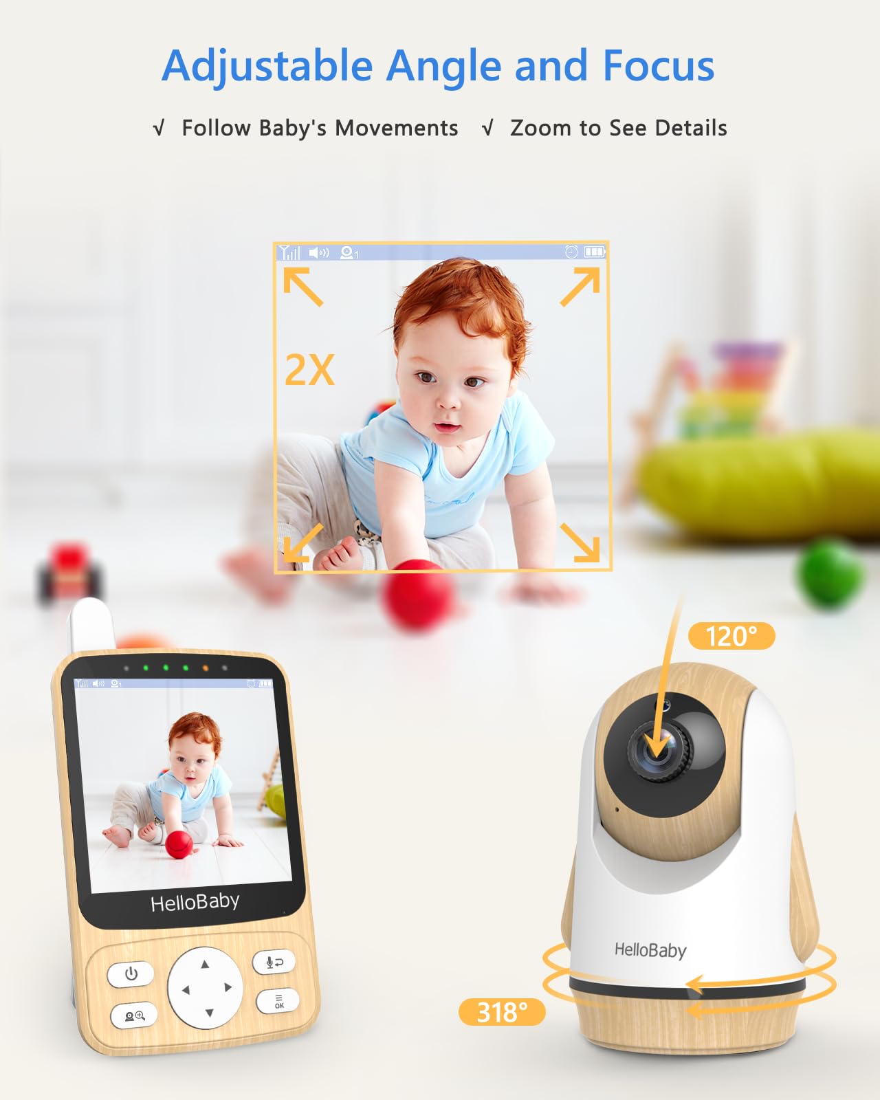 Hellobaby Monitor With Camera And Audio,4' Ips Portable Screen Video Baby Monitor With 26Hrs Battery Life No Wifi,Remote Pan-Ti