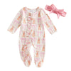 Doisbetthsay Valentines Day Baby Girl Outfit Long Sleeve Heart Print Romper Bodysuit Jumpsuit With Headband Baby Clothes (Bunny