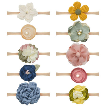 Jiahang Baby Girls Hair Bow Headbands Nylon Flower Hairband Blossoms Hair Accessories 10Pcs For Newborn Infant Toddlers