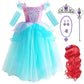 Tyhtym Little Mermaid Costumes For Girls Princess Ball Gown Fancy Dress Up Wig Gloves Set Birthday Halloween Party (4-5T)