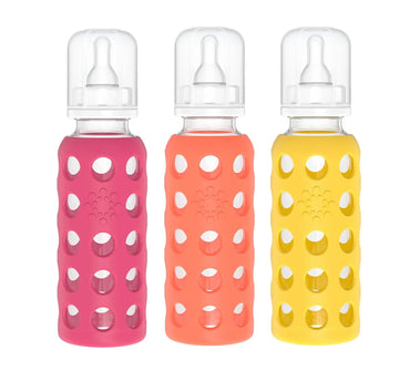 Lifefactory Glass Baby Bottles With Silicone Protection - 3-Pack, 9 Oz Bottles, (1- Raspberry, 1- Papaya & 1- Mango)