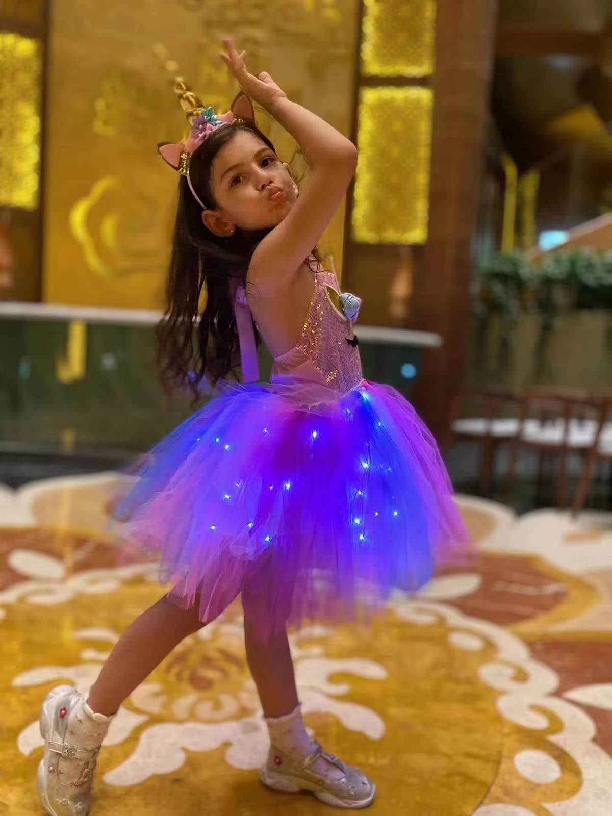 Kakalver Unicorn Costume For Girls Led Light Up Unicorn Dress For Halloween Dress Up Unicorn Birthday Decorations Gifts