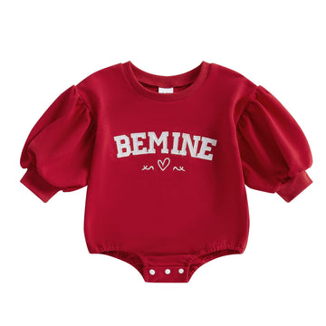 Yingisfitm Infant Valentines Baby Girl Outfit Lantern Sleeve Bubble Romper Newborn Onesie Valentines Day Spring Clothes (Red- Be