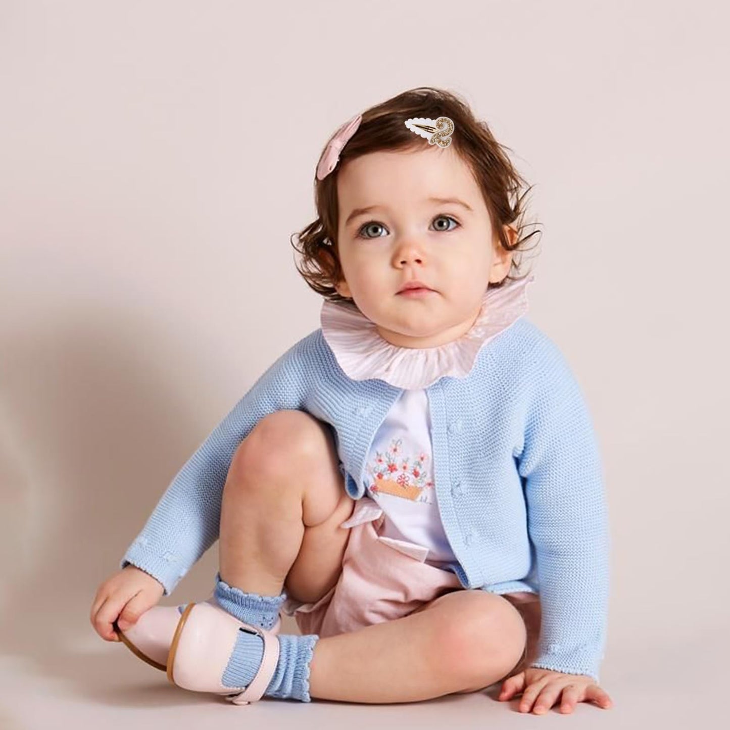 Jissoo 2Nd Birthday Hair Clip For Baby Girls - White Glitter Number 2 Hair Clip, Girl Birthday Party Decorations, Two Year Old P