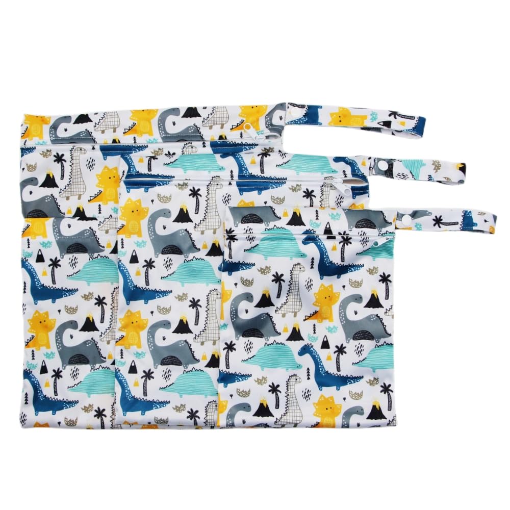Asenappy 3Pcs Cloth Diaper Wet Dry Bags Waterproof Reusable With Two Zippered Pockets Travel Beach Pool Daycare Soiled Baby Item