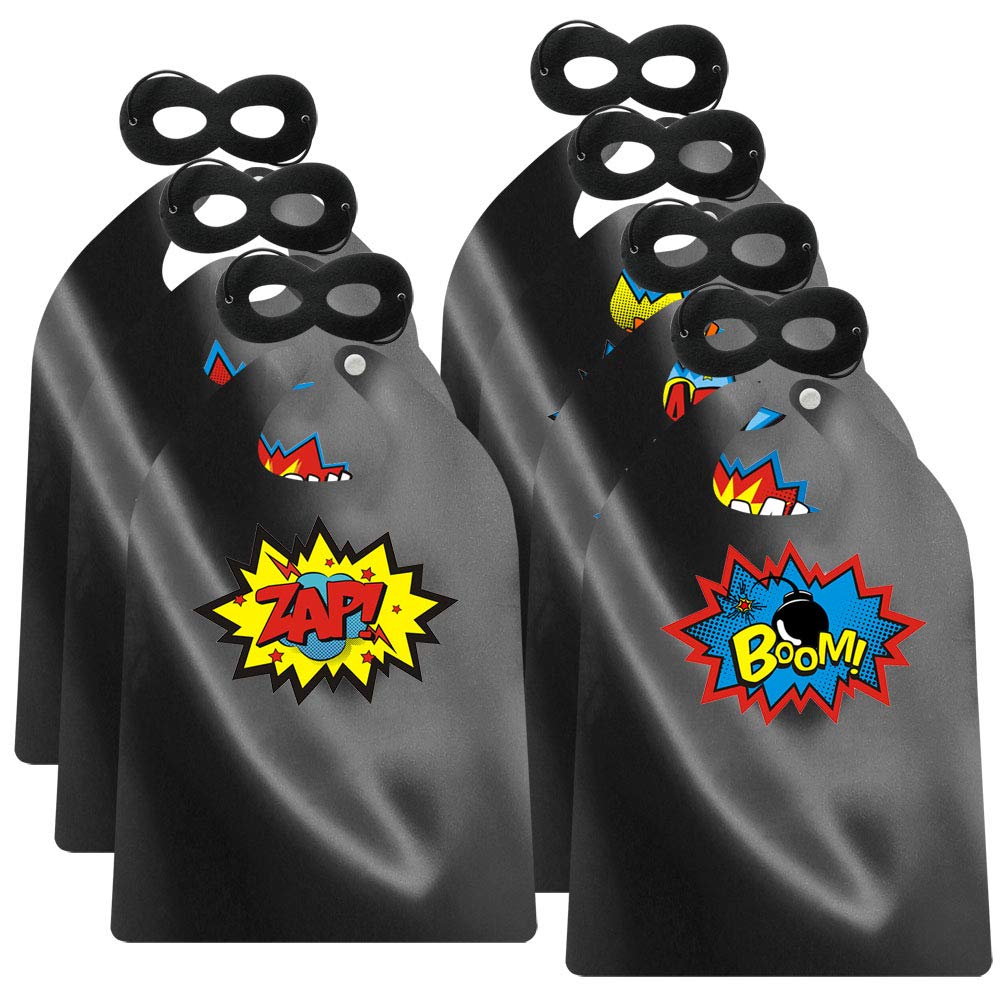 Adjoy Superhero Capes And Masks For Kids Birthday Party 7 Sets - Diy Dress Up Costumes - Bluk Pack (Black)
