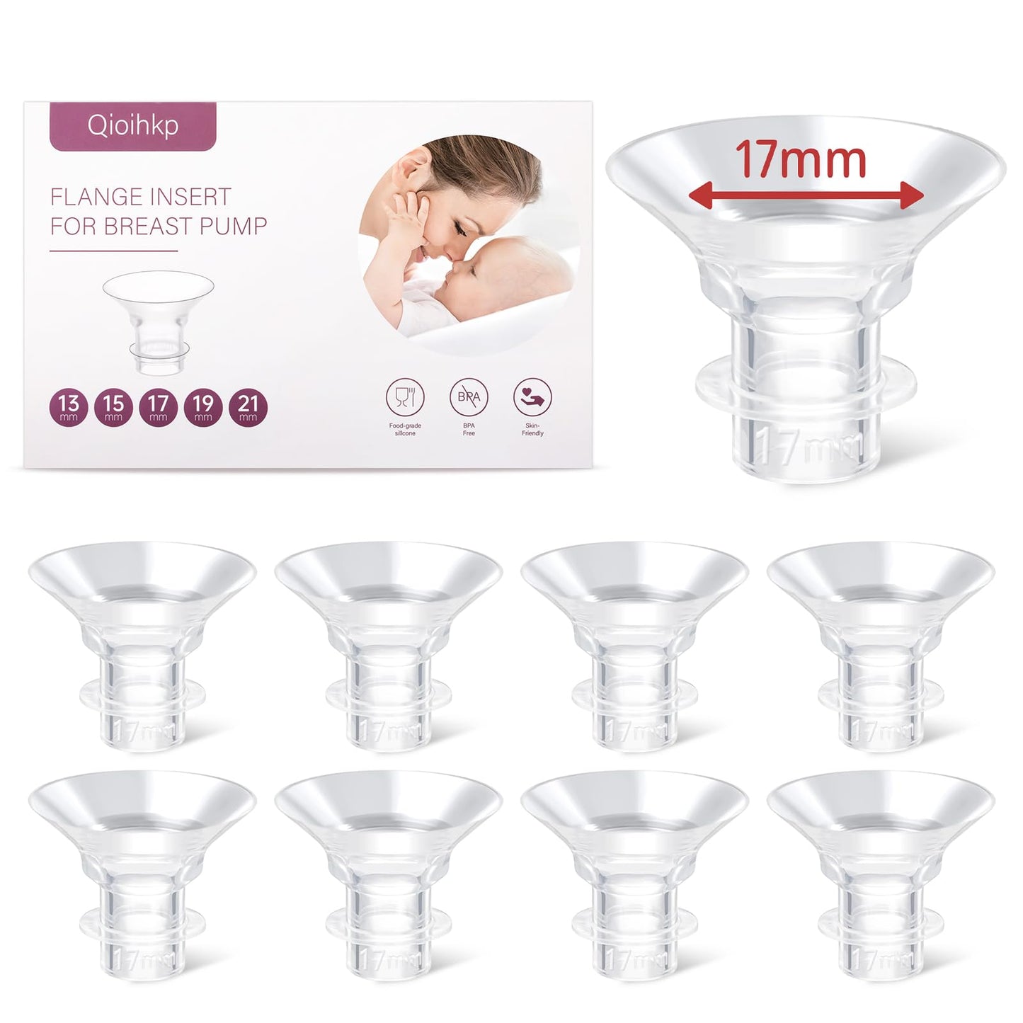 Electric Breast Pump Flange Inserts 17 Mm 8Pcs For 24 Mm Shields Flange/Shield Of Most Pumps, Bpa Free Inserts,Hands-Freebreast