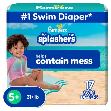 Pampers Swim Diapers - Splashers - Size L, 17 Count, Gap-Free Disposable Baby Swimming Pants