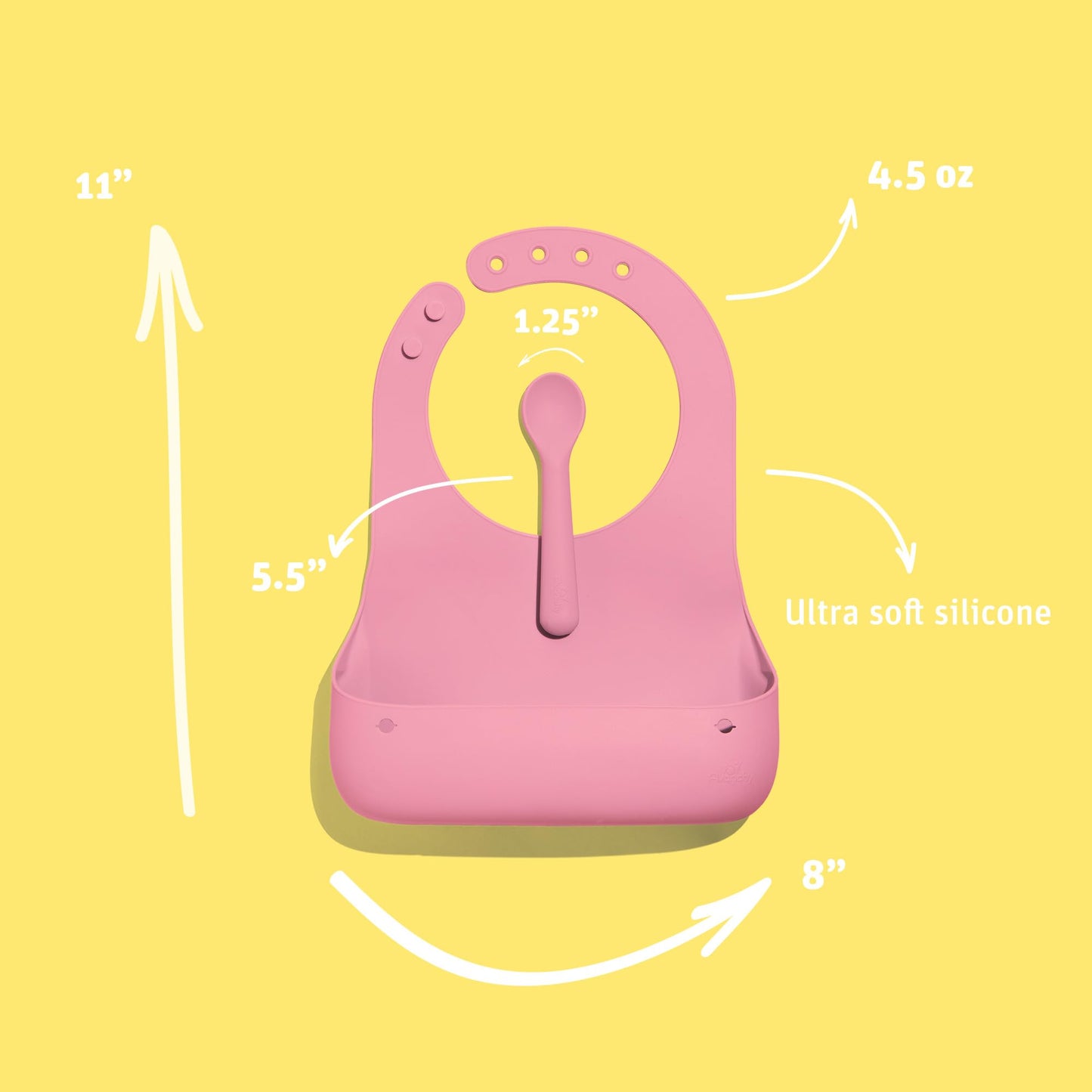 Avanchy Silicone Baby Bibs, Waterproof, Adjustable, Bpa Free, Soft Unisex Set For Toddlers With Matching Spoon, Pink