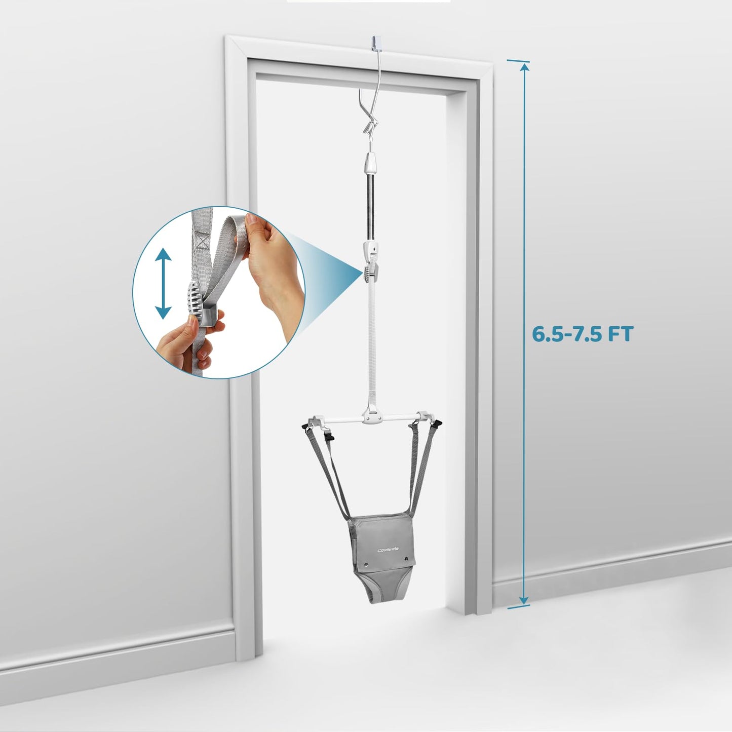 Cowiewie 2 In 1 Baby Door Jumper W/Baby Walking Harness Function, Baby Jumper With Door Clamp Adjustable Strap And Seat, Gray