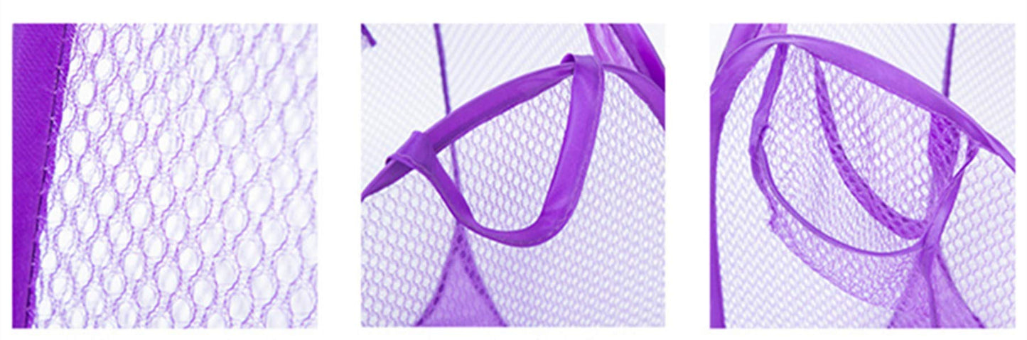 Portable Small Mesh Laundry Hamper Foldable Nursery Storage Basket For Baby Clothes Kids Toy Pop Up Camper Hampers Purple