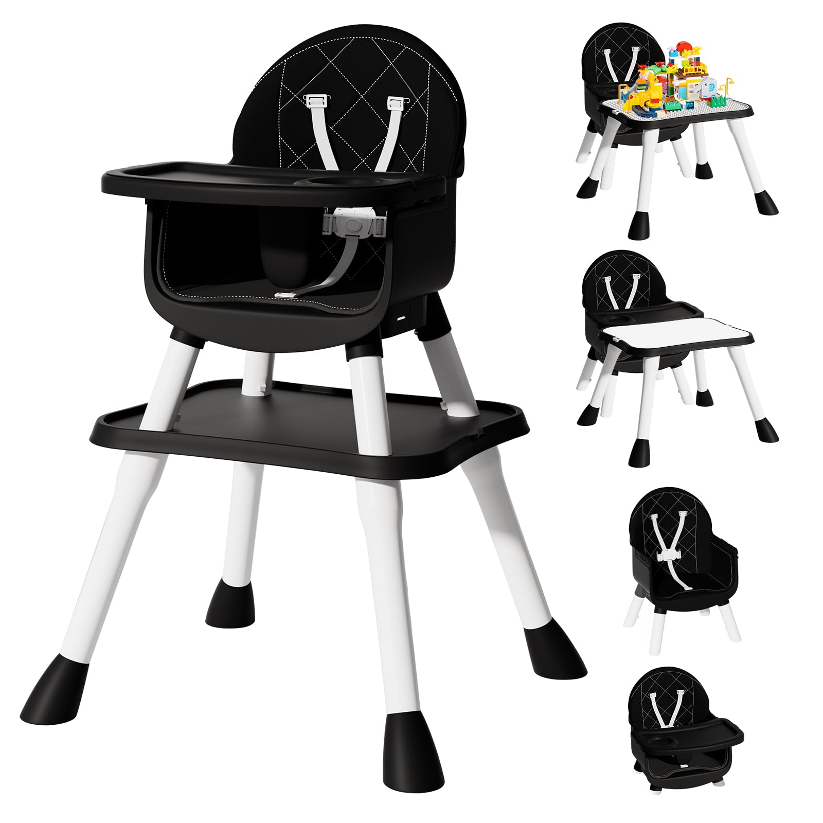 UNISWAN 6 in 1 Baby High Chair, Convertible Highchair for Babies and Toddlers (Black)