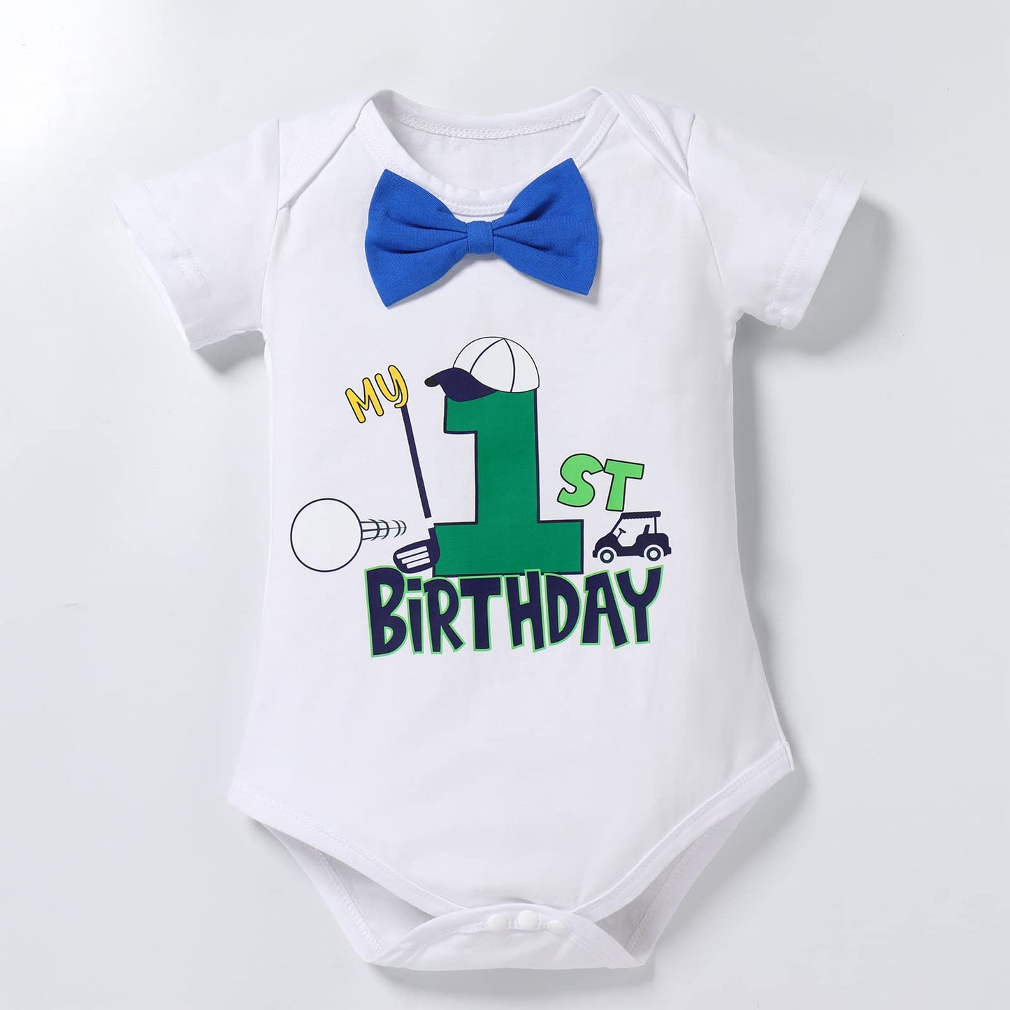 Odasdo Baby Boy My First 1St Birthday Smash Cake Outfit Golf Sports Party Supplies Bow Tie Romper Shorts Suspenders 3Pcs Set For
