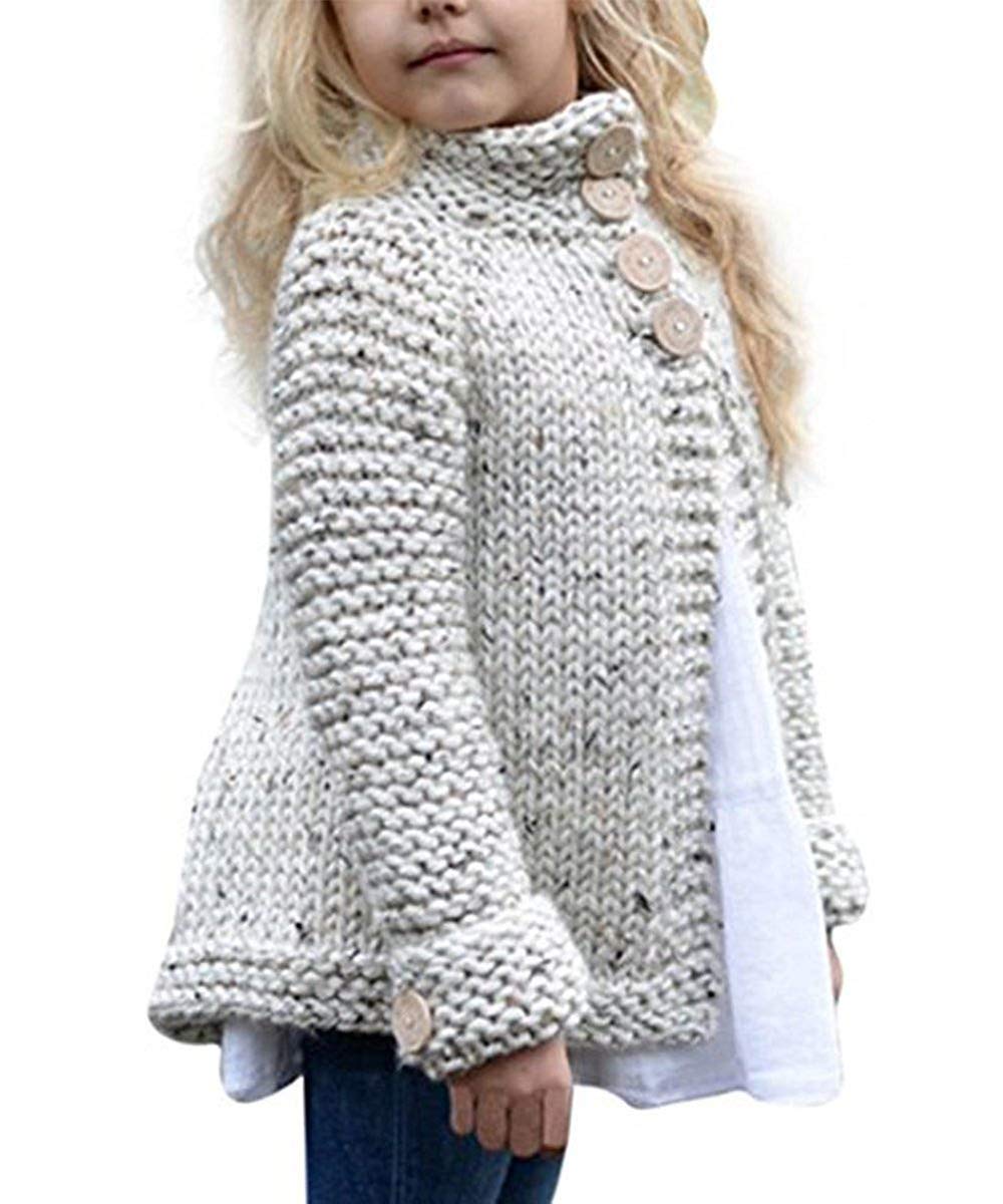 Willow Dance Toddler Baby Girls Autumn Winter Clothes Button Knitted Sweater Cardigan Cloak Warm Thick Coat (Beige, 1-2T)