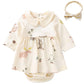 Pureborn Baby Girl Dress Infant Long Sleeve Peter-Pan Collar Spring Fall Cotton Playwear Dresses Beige 3-6 Months