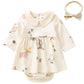 Pureborn Baby Girl Dress Infant Long Sleeve Peter-Pan Collar Spring Fall Cotton Playwear Dresses Beige 6-9 Months