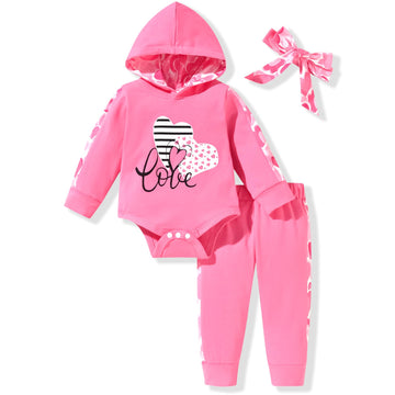 Minifeiko 0-3 Months Infant Baby Girls Valentines Day Clothes Love Heart Outfit Pink