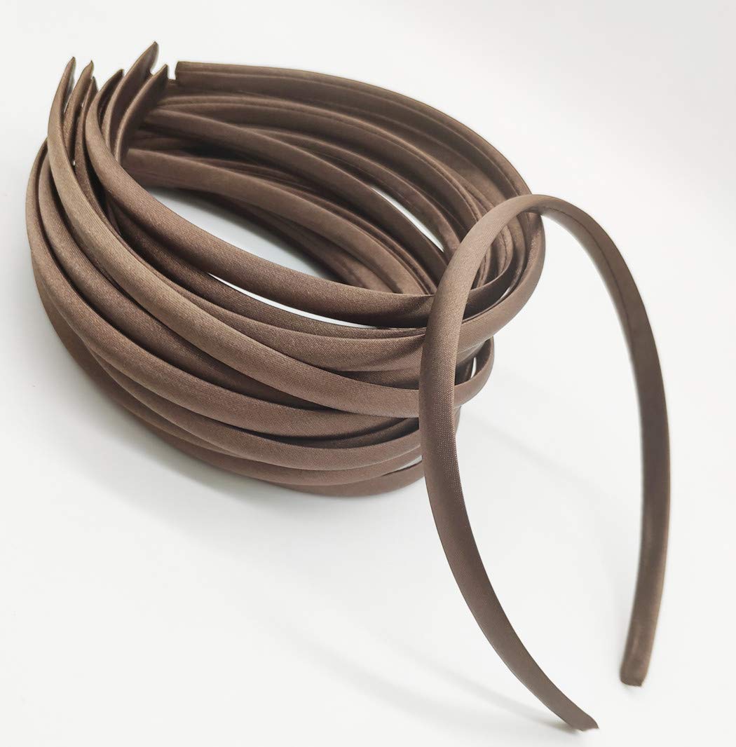 Hixixi 20pcs pack Girls/Women Diy Satin Fabric Covered Ribbon Headbands Hairband (20pcs brown color)