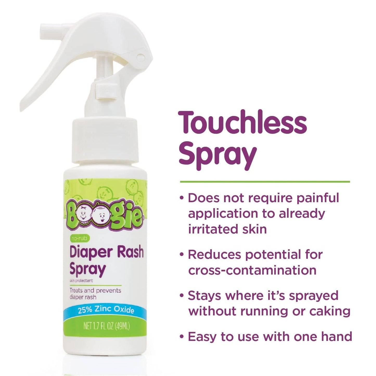 Boogie Diaper Rash Cream Spray For Baby, Travel Friendly No-Rub Touch Free Application For Sensitive Skin, Over 200 Sprays Per B