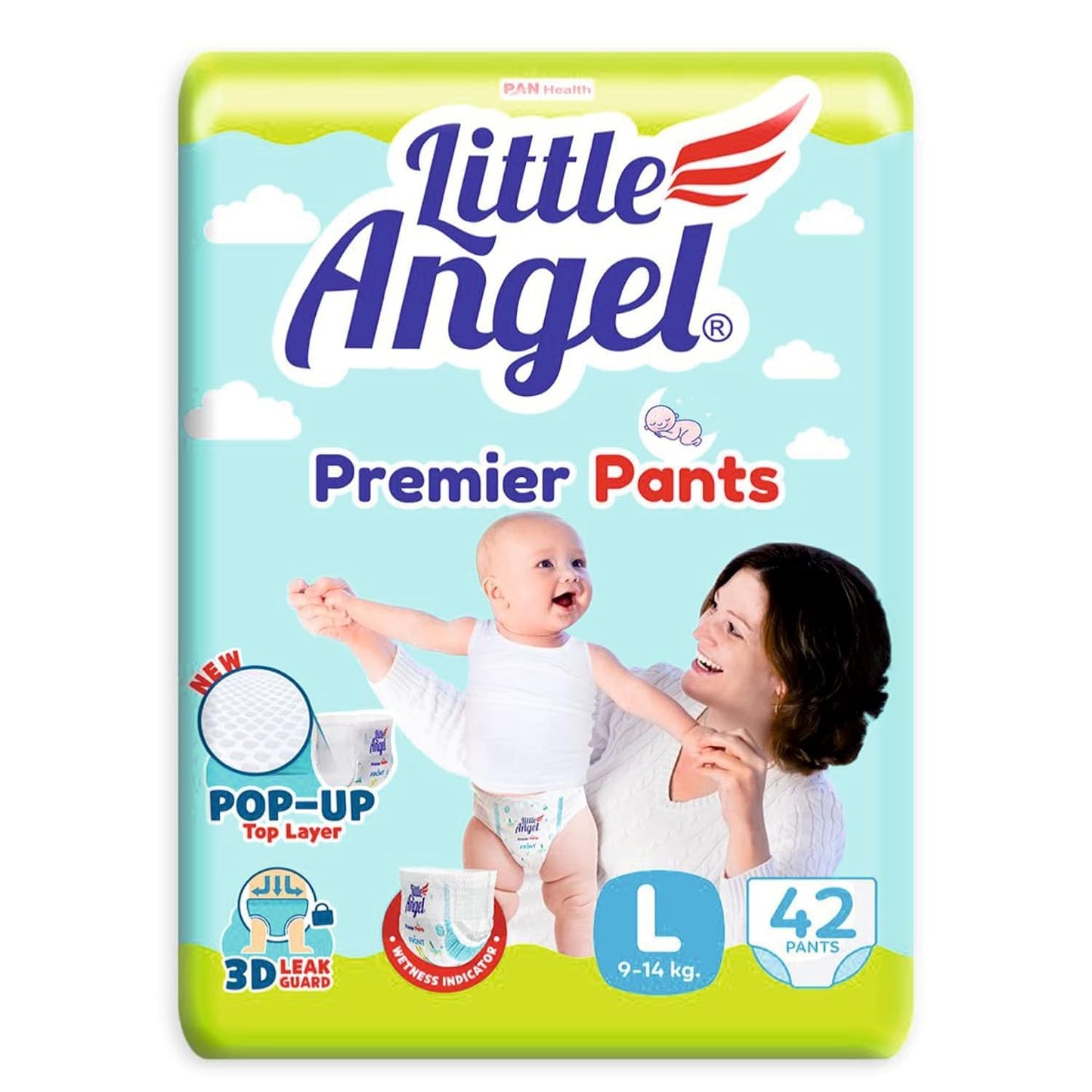 Little Angel Premier Pants Baby Diapers, Large (L) Size, 42 Count, Cottony Soft Material, Breathable, Extra Dry Core, Stretchabl