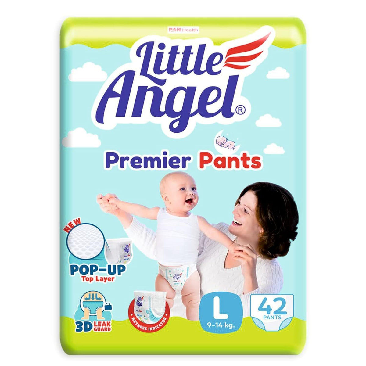 Little Angel Premier Pants Baby Diapers, Large (L) Size, 42 Count, Cottony Soft Material, Breathable, Extra Dry Core, Stretchabl