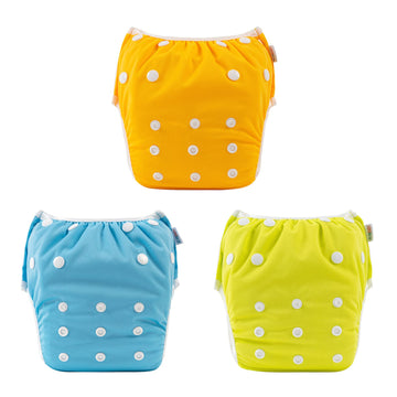 Alvababy Baby Swim Diapers 3Pcs Large Size Reuseable Washable & Adjustable For Swimming Lesson & Baby Gifts Yellow Orange Blue3Z